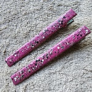 2 Hair Clips Pink Neon Dots Accessories Barrettes Hand Painted Indie